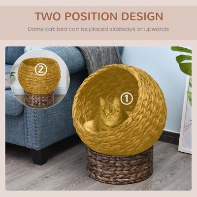 Show full view: PawHut Water Hyacinth Flannel Elevated Cat House, Dark Gray slide 6 of 9