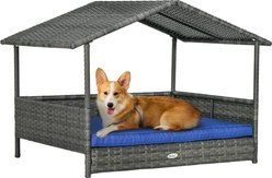 PawHut Wicker Indoor & Outdoor Covered Dog Bed, 31.5-in, Dark Blue