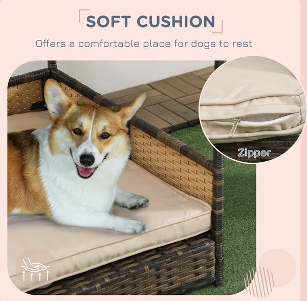 Show full view: PawHut Wicker Indoor & Outdoor Covered Dog Bed, 31.5-in, Khaki slide 8 of 9