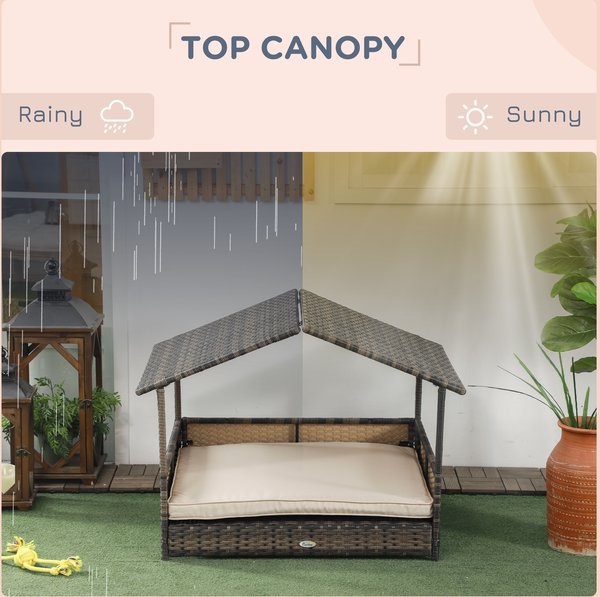 Show full view: PawHut Wicker Indoor & Outdoor Covered Dog Bed, 31.5-in, Khaki slide 6 of 9
