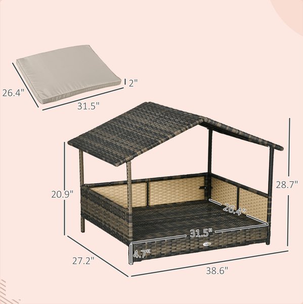 Show full view: PawHut Wicker Indoor & Outdoor Covered Dog Bed, 31.5-in, Khaki slide 3 of 9