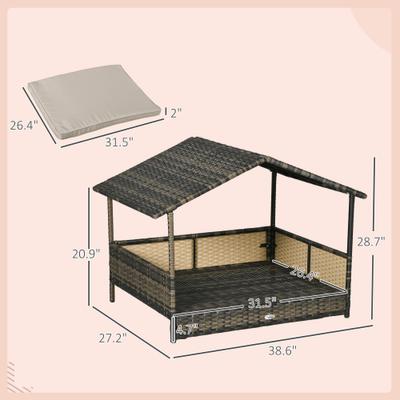 Show full view: PawHut Wicker Indoor & Outdoor Covered Dog Bed, 31.5-in, Khaki slide 3 of 9