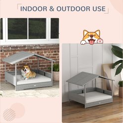 PawHut Wicker Indoor & Outdoor Covered Small & Medium Dog Bed, 31.5-in, Cream White slide 2 of 9
