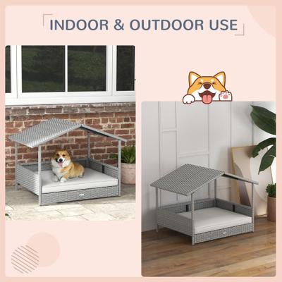 Show full view: PawHut Wicker Indoor & Outdoor Covered Small & Medium Dog Bed, 31.5-in, Cream White slide 4 of 10