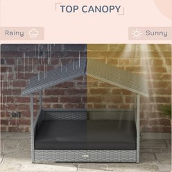 PawHut Wicker Indoor & Outdoor Covered Small & Medium Dog Bed, 31.5-in, Gray slide 2 of 9