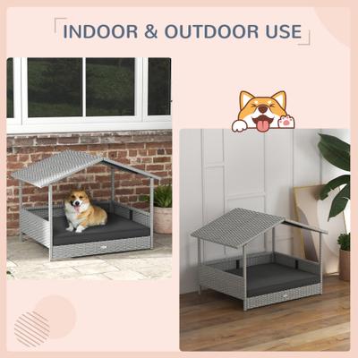 Show full view: PawHut Wicker Indoor & Outdoor Covered Small & Medium Dog Bed, 31.5-in, Gray slide 4 of 10