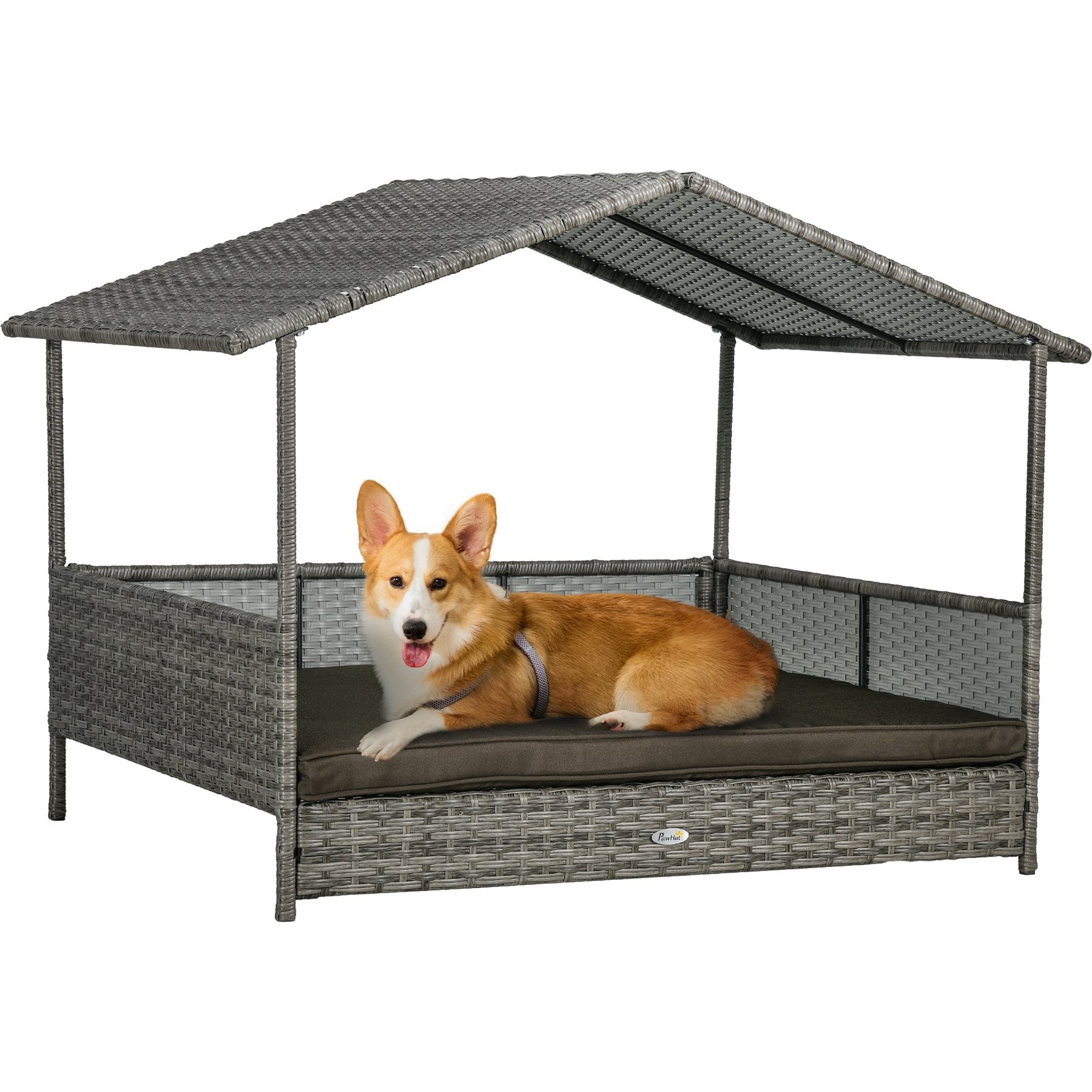 PawHut Wicker Outdoor Covered Dog Bed, 46-in, Charcoal Gray