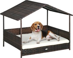 PawHut Wicker Outdoor Covered Dog Bed, 46-in, Cream White