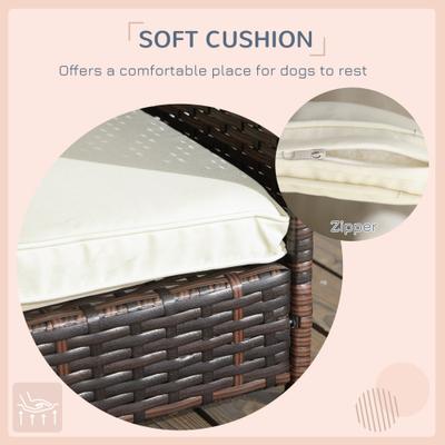 Show full view: PawHut Wicker Outdoor Covered Dog Bed, 46-in, Cream White slide 8 of 10