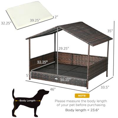 Show full view: PawHut Wicker Outdoor Covered Dog Bed, 46-in, Cream White slide 3 of 10