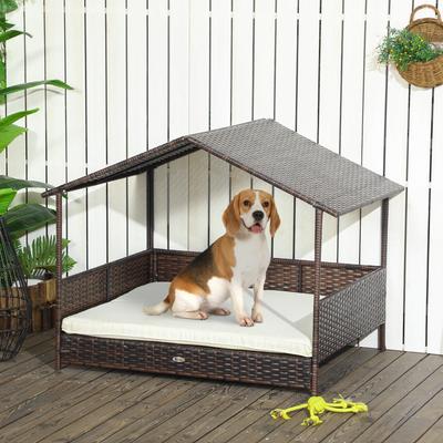 Show full view: PawHut Wicker Outdoor Covered Dog Bed, 46-in, Cream White slide 2 of 10