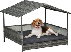 PawHut Wicker Outdoor Covered Dog Bed, 46-in, Dark Gray
