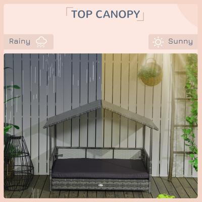 Show full view: PawHut Wicker Outdoor Covered Dog Bed, 46-in, Dark Gray slide 6 of 10