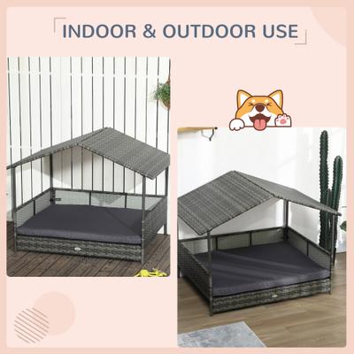 Show full view: PawHut Wicker Outdoor Covered Dog Bed, 46-in, Dark Gray slide 4 of 10