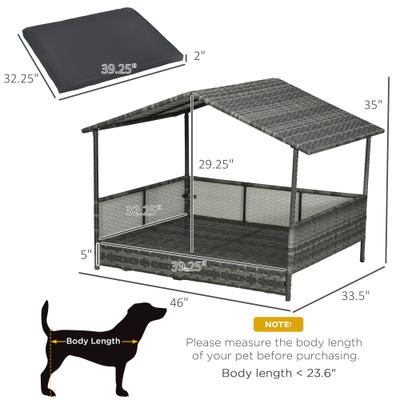 Show full view: PawHut Wicker Outdoor Covered Dog Bed, 46-in, Dark Gray slide 3 of 10