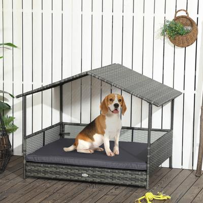 Show full view: PawHut Wicker Outdoor Covered Dog Bed, 46-in, Dark Gray slide 2 of 10