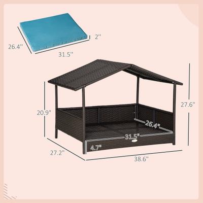 Show full view: PawHut Wicker Rattan Indoor & Outdoor Covered Small & Medium Dog Bed, 31.5-in, Blue slide 3 of 10