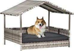 PawHut Wicker Rattan Indoor & Outdoor Covered Small & Medium Dog Bed, 31.5-in, Charcoal Gray