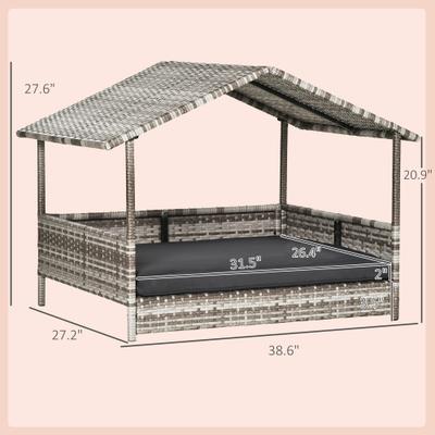 Show full view: PawHut Wicker Rattan Indoor & Outdoor Covered Small & Medium Dog Bed, 31.5-in, Charcoal Gray slide 3 of 10