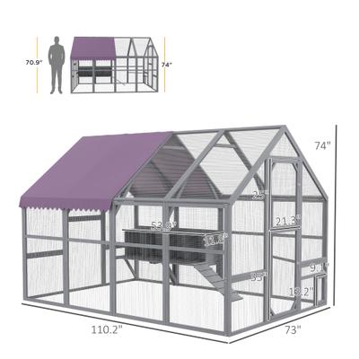 Show full view: PawHut with Nesting Box, Water-Resistant & Anti-UV Cover for 8-12 Chickens Chicken Coop, Gray, Large: 9.2 x 6.1 x 6.2-ft slide 3 of 9