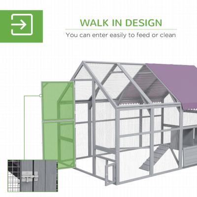 Show full view: PawHut with Nesting Box, Water-Resistant & Anti-UV Cover for 8-12 Chickens Chicken Coop, Gray, Large: 9.2 x 6.1 x 6.2-ft slide 5 of 9