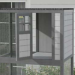 PawHut Wooden Catio Outdoor Cat House with Wheels, Light Gray slide 2 of 9