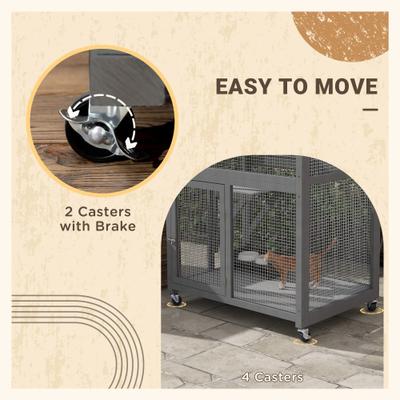 Show full view: PawHut Wooden Catio Outdoor Cat House with Wheels, Light Gray slide 6 of 9