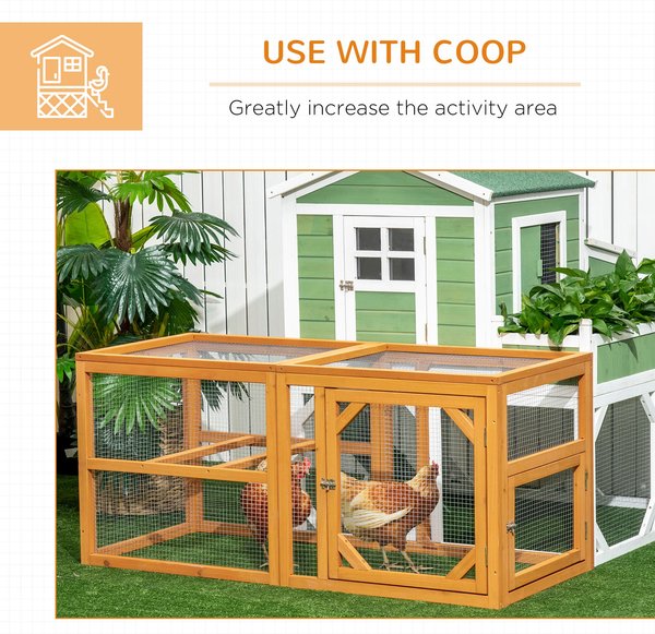 PawHut Wooden Chicken Coop Add-on Expansion Chicken Run, 1 to 4 Chicken Capacity