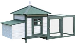 PawHut Wooden Chicken Coop Hen House & Rabbit Hutch, White/Green
