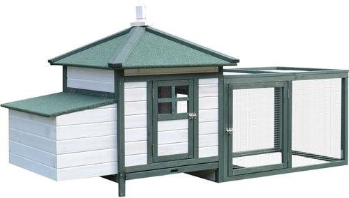 Show full view: PawHut Wooden Chicken Coop Hen House & Rabbit Hutch, White/Green slide 2 of 10