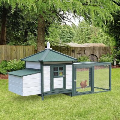 Show full view: PawHut Wooden Chicken Coop Hen House & Rabbit Hutch, White/Green slide 4 of 10