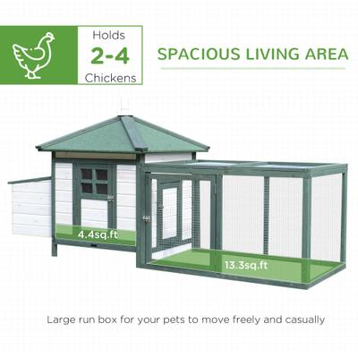 Show full view: PawHut Wooden Chicken Coop Hen House & Rabbit Hutch, White/Green slide 6 of 10
