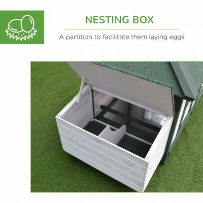 Show full view: PawHut Wooden Chicken Coop Hen House & Rabbit Hutch, White/Green slide 8 of 10