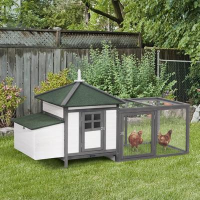 Show full view: PawHut Wooden Chicken Coop Hen House & Rabbit Hutch, White/Grey slide 3 of 10