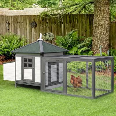 Show full view: PawHut Wooden Chicken Coop Hen House & Rabbit Hutch, White/Grey slide 4 of 10