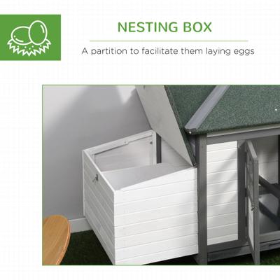 Show full view: PawHut Wooden Chicken Coop Hen House & Rabbit Hutch, White/Grey slide 8 of 10