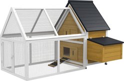 PawHut 65-in Wooden Chicken Coop, Nesting Box House, Detachable Outdoor Run, Lockable Door, Natural