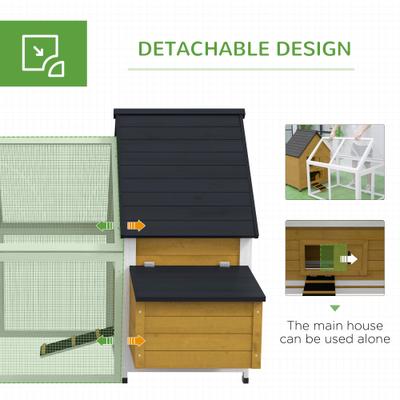 Show full view: PawHut 65-in Wooden Chicken Coop, Nesting Box House, Detachable Outdoor Run, Lockable Door, Natural slide 6 of 10