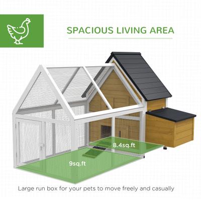 Show full view: PawHut 65-in Wooden Chicken Coop, Nesting Box House, Detachable Outdoor Run, Lockable Door, Natural slide 4 of 10