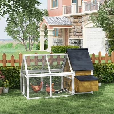 Show full view: PawHut 65-in Wooden Chicken Coop, Nesting Box House, Detachable Outdoor Run, Lockable Door, Natural slide 2 of 10