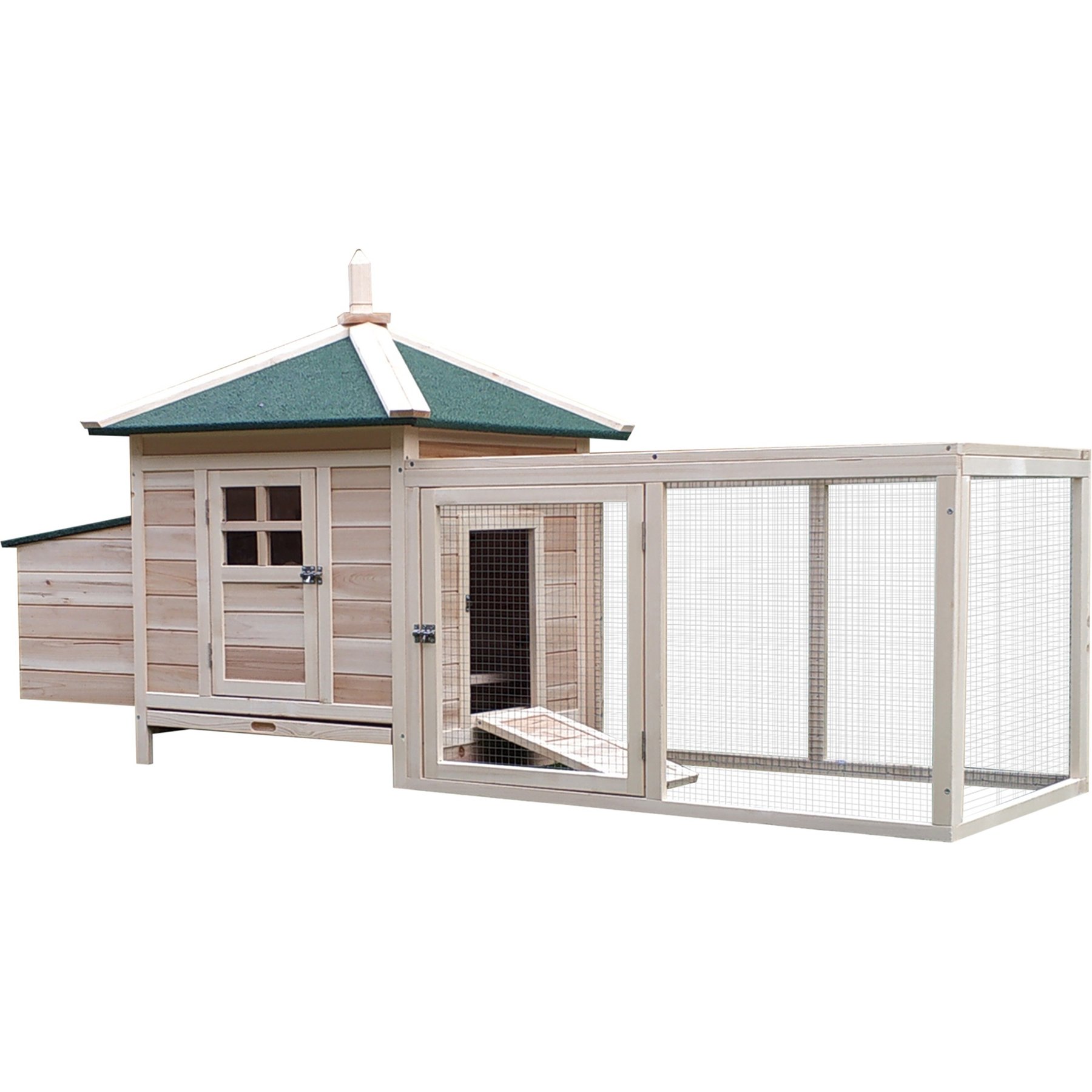 PawHut 77-in Wooden Chicken Coop, Nesting Box, Outdoor Run, Lockable Doors, Natural