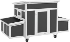 PawHut 58-in Portable Wooden Chicken Coop, 2 Nesting Boxes, Lockable Doors, 4 Wheels, Dark Gray