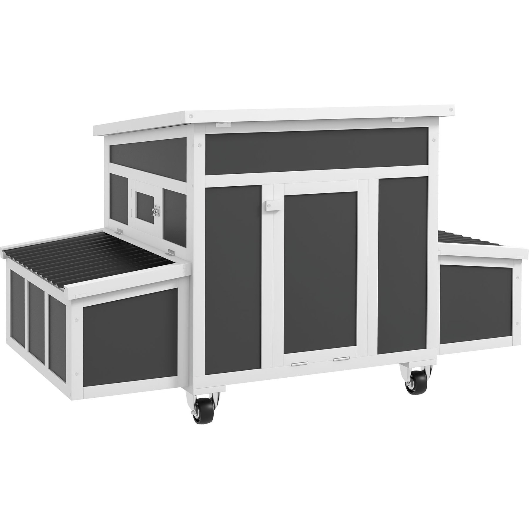 PawHut 58-in Portable Wooden Chicken Coop, 2 Nesting Boxes, Lockable Doors, 4 Wheels, Dark Gray