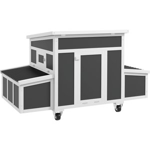 PawHut 58-in Portable Wooden Chicken Coop, 2 Nesting Boxes, Lockable Doors, 4 Wheels, Dark Gray