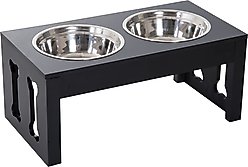 PawHut Wooden Dog Bone Elevated Dog Bowls, Black slide 1 of 9
