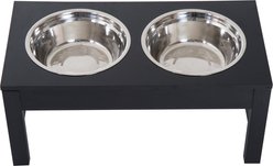 PawHut Wooden Dog Bone Elevated Dog Bowls, Black slide 2 of 9