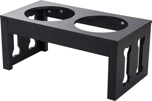Show full view: PawHut Wooden Dog Bone Elevated Dog Bowls, Black slide 9 of 10