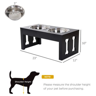 Show full view: PawHut Wooden Dog Bone Elevated Dog Bowls, Black slide 5 of 10