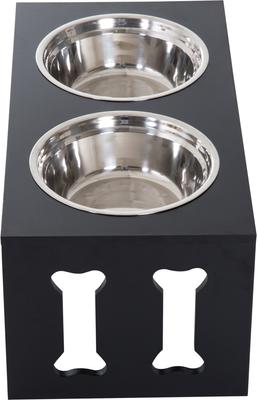 Show full view: PawHut Wooden Dog Bone Elevated Dog Bowls, Black slide 3 of 10