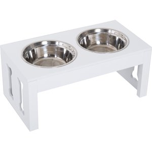 PawHut Wooden Dog Bone Elevated Dog Bowls, White